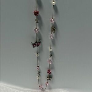 Betsey Johnson Pink and Silver Butterfly Necklace